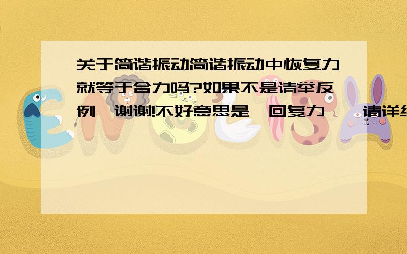 关于简谐振动简谐振动中恢复力就等于合力吗?如果不是请举反例,谢谢!不好意思是