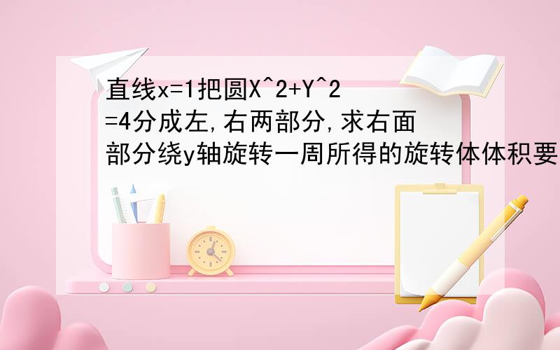 直线x=1把圆X^2+Y^2=4分成左,右两部分,求右面部分绕y轴旋转一周所得的旋转体体积要过程