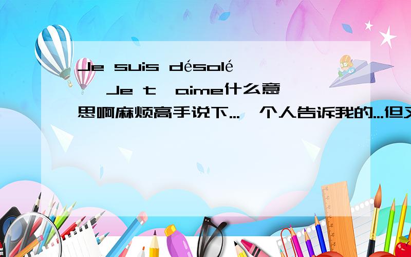 Je suis désolé, Je t'aime什么意思啊麻烦高手说下...一个人告诉我的...但又不说什么意思..晕