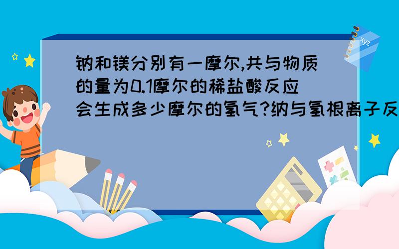 钠和镁分别有一摩尔,共与物质的量为0.1摩尔的稀盐酸反应会生成多少摩尔的氢气?纳与氢根离子反应是不是在镁之前?钠会与氢根离子先反应再与水反应,那镁是不是不反应呢?为什么是钠和水