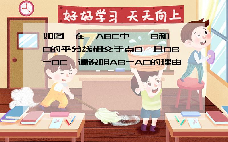 如图,在△ABC中,∠B和∠C的平分线相交于点O,且OB=OC,请说明AB=AC的理由