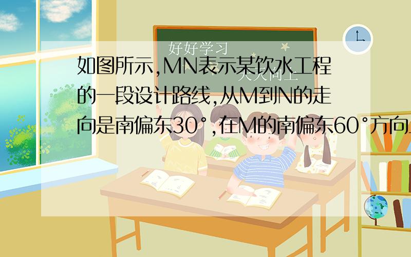 如图所示,MN表示某饮水工程的一段设计路线,从M到N的走向是南偏东30°,在M的南偏东60°方向上有一点A,某测量员在MN上取一点B.测得BA方向上为南偏东75°,那么从A点处观测M、B两处时的视角∠MAB