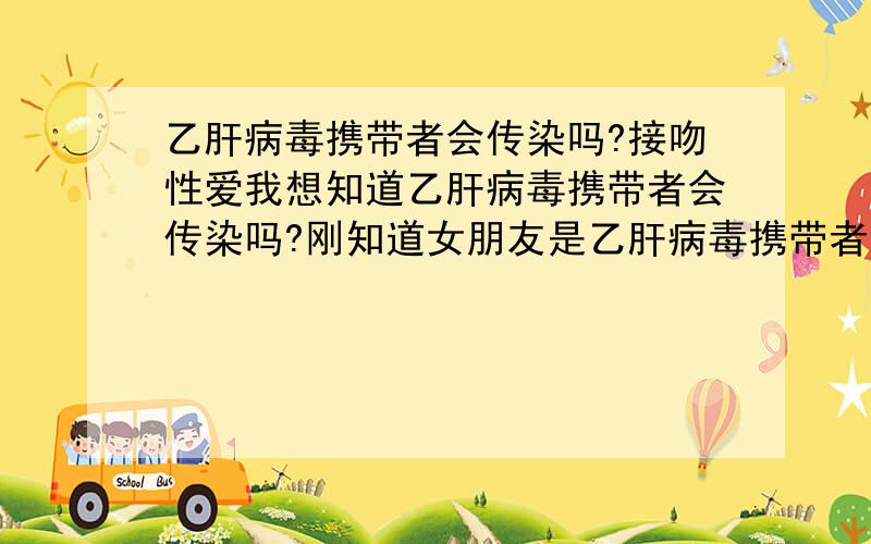 乙肝病毒携带者会传染吗?接吻性爱我想知道乙肝病毒携带者会传染吗?刚知道女朋友是乙肝病毒携带者,可之前我们有过亲密接触,包括接吻、性生活.很害怕!我现在该怎么办呀?