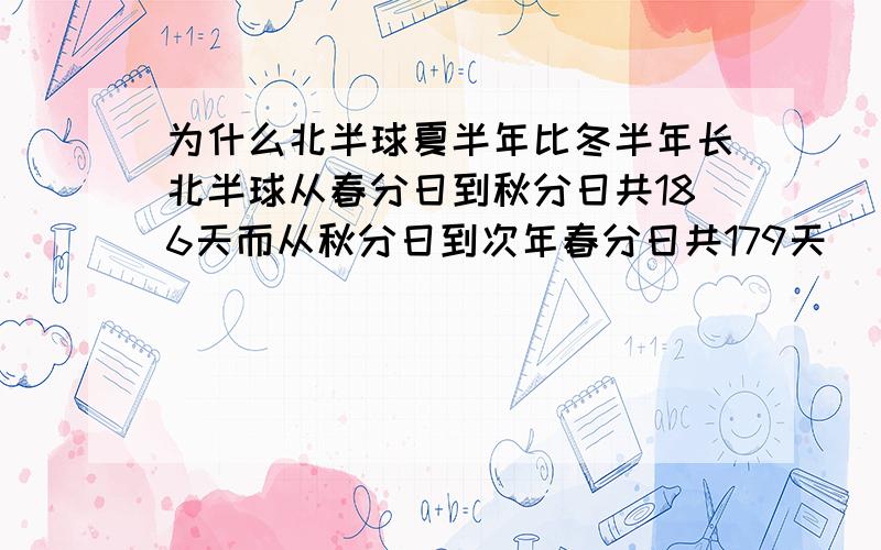 为什么北半球夏半年比冬半年长北半球从春分日到秋分日共186天而从秋分日到次年春分日共179天