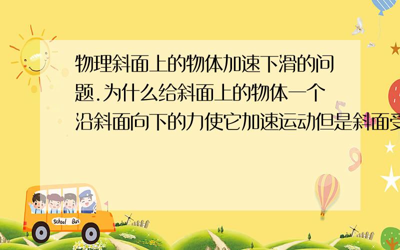 物理斜面上的物体加速下滑的问题.为什么给斜面上的物体一个沿斜面向下的力使它加速运动但是斜面受到的摩擦力和支持力不变?把斜面上的物体正交分解成一个水平的力和向下的力,水平的