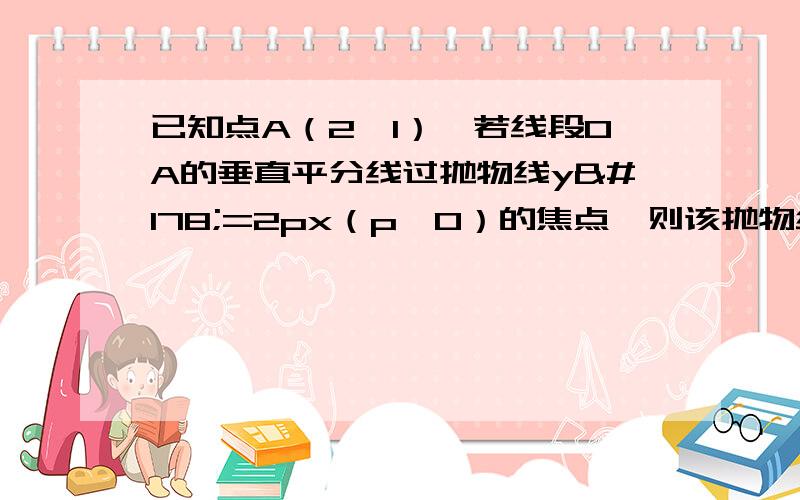 已知点A（2,1）,若线段OA的垂直平分线过抛物线y²=2px（p＞0）的焦点,则该抛物线的准线方程是