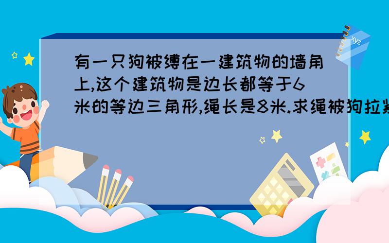 有一只狗被缚在一建筑物的墙角上,这个建筑物是边长都等于6米的等边三角形,绳长是8米.求绳被狗拉紧时,狗运动后所围成的总面积.