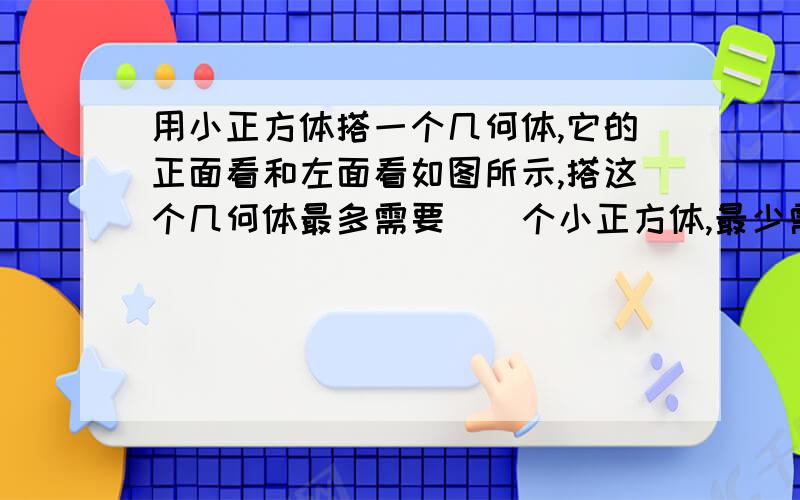 用小正方体搭一个几何体,它的正面看和左面看如图所示,搭这个几何体最多需要()个小正方体,最少需要()个小正方体,会使用小正方体最少时,从几何体上面看到有()种情形