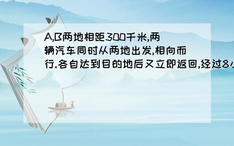 A,B两地相距300千米,两辆汽车同时从两地出发,相向而行.各自达到目的地后又立即返回,经过8小时后它们第次相遇,已知甲车每小时行45千米,乙车每小时行多少千米?