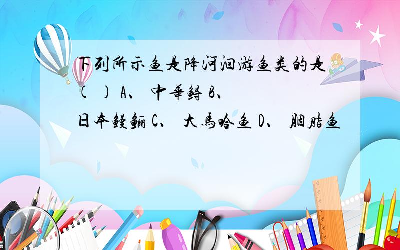 下列所示鱼是降河洄游鱼类的是( ) A、 中华鲟 B、 日本鳗鲡 C、 大马哈鱼 D、 胭脂鱼