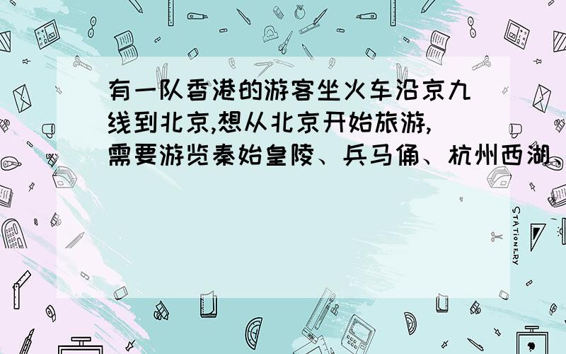 有一队香港的游客坐火车沿京九线到北京,想从北京开始旅游,需要游览秦始皇陵、兵马俑、杭州西湖、故宫、长城、杜甫草堂、长江三峡、庐山,最后从上海返回香港.请你为他们设计一条经济