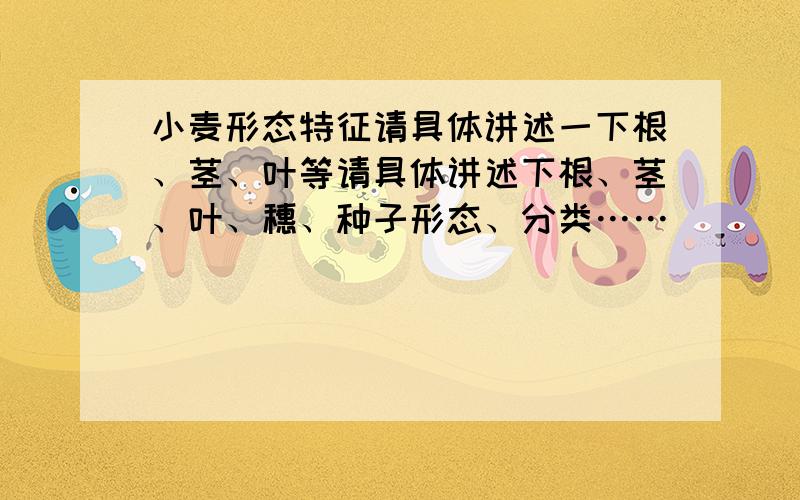 小麦形态特征请具体讲述一下根、茎、叶等请具体讲述下根、茎、叶、穗、种子形态、分类……