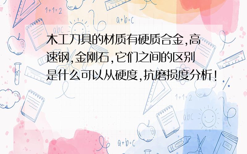 木工刀具的材质有硬质合金,高速钢,金刚石,它们之间的区别是什么可以从硬度,抗磨损度分析!