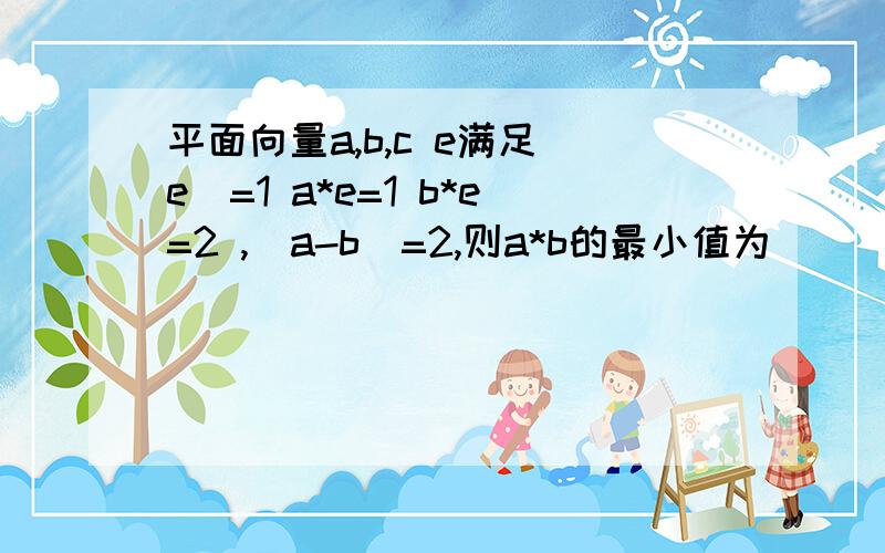 平面向量a,b,c e满足|e|=1 a*e=1 b*e=2 ,|a-b|=2,则a*b的最小值为