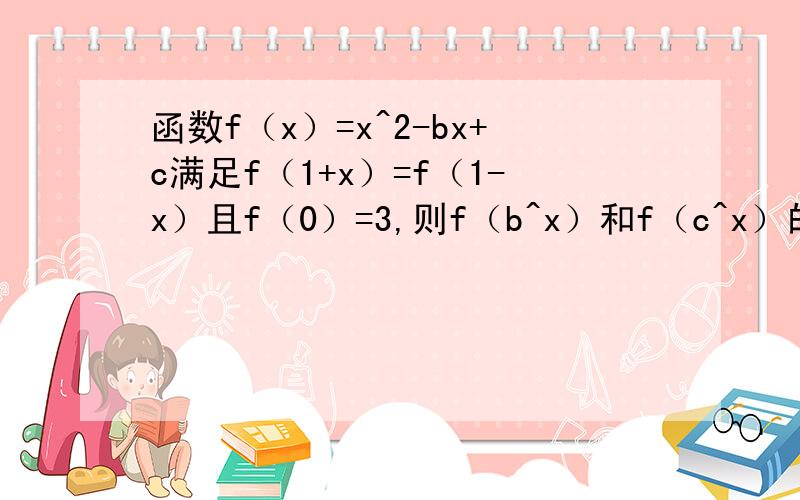 函数f（x）=x^2-bx+c满足f（1+x）=f（1-x）且f（0）=3,则f（b^x）和f（c^x）的大小关系对称轴为什么是x=1?