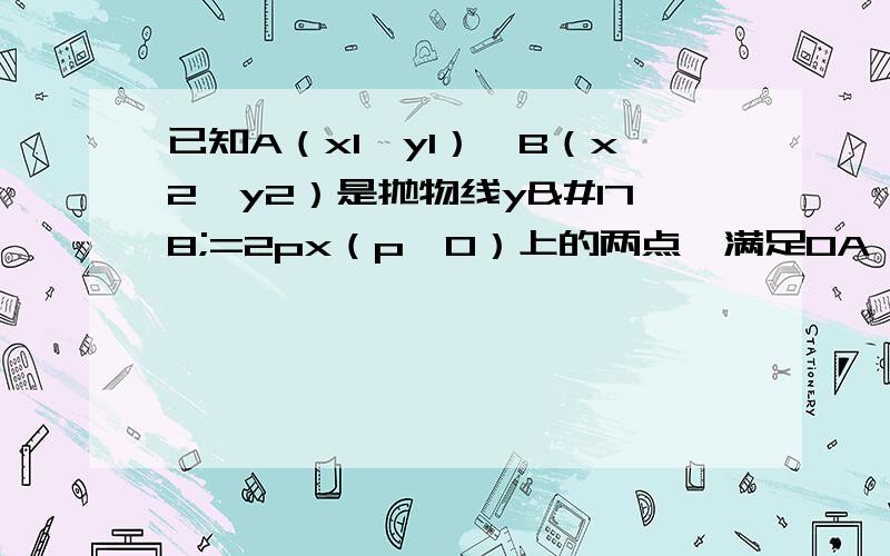 已知A（x1,y1）,B（x2,y2）是抛物线y²=2px（p＞0）上的两点,满足OA⊥OB,O为坐标原点,求证求证：AB所在直线过定点（2p,0）