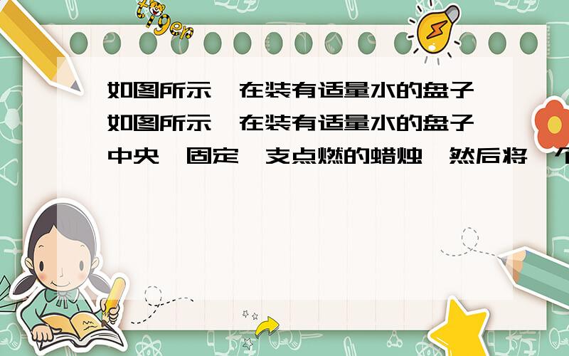 如图所示,在装有适量水的盘子如图所示,在装有适量水的盘子中央,固定一支点燃的蜡烛,然后将一个透明的如图所示,在装有适量水的盘子中央,固定一支点燃的蜡烛,然后将一个透明的玻璃杯倒