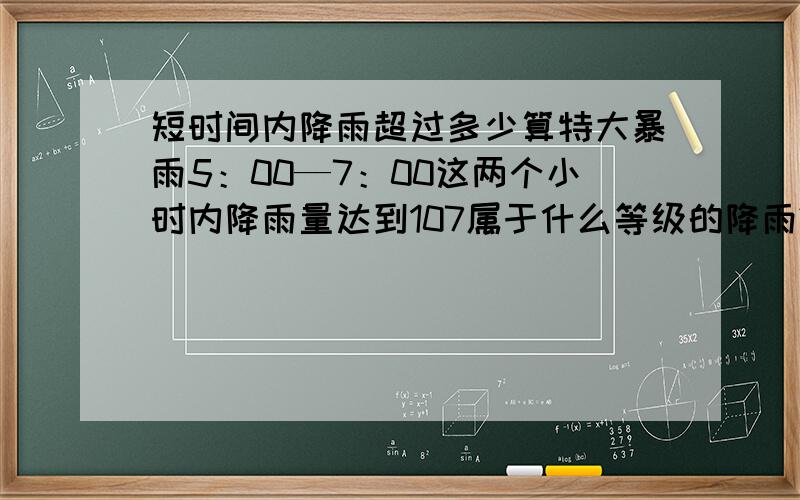 短时间内降雨超过多少算特大暴雨5：00—7：00这两个小时内降雨量达到107属于什么等级的降雨?算得上是特大暴雨吗?