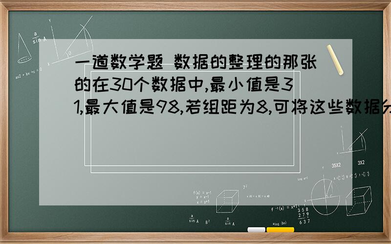 一道数学题 数据的整理的那张的在30个数据中,最小值是31,最大值是98,若组距为8,可将这些数据分成（     ）组