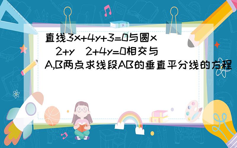 直线3x+4y+3=0与圆x^2+y^2+4y=0相交与A,B两点求线段AB的垂直平分线的方程