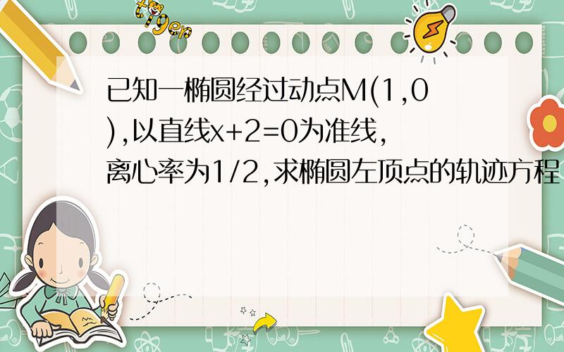 已知一椭圆经过动点M(1,0),以直线x+2=0为准线,离心率为1/2,求椭圆左顶点的轨迹方程