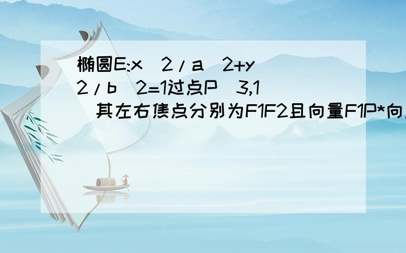 椭圆E:x^2/a^2+y^2/b^2=1过点P(3,1)其左右焦点分别为F1F2且向量F1P*向量F2P=-6（1）求椭圆E的方程（2）若MN是直线X=5上的两点且F1M⊥F2N,圆C是以MN为直径的圆,其面积为S求S的最小值以及当S最小时圆C的