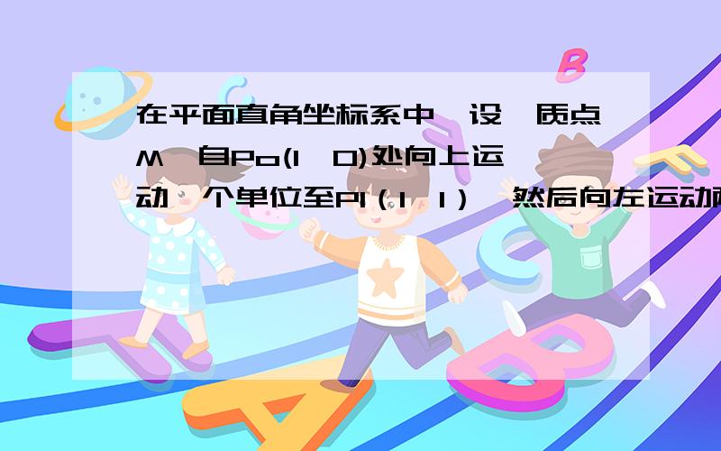 在平面直角坐标系中,设一质点M,自Po(1,0)处向上运动一个单位至P1（1,1）,然后向左运动两个单位至P2处