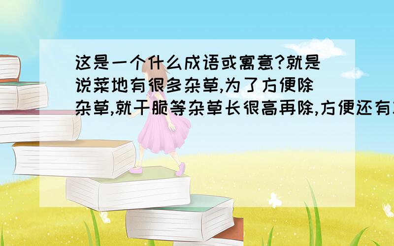 这是一个什么成语或寓意?就是说菜地有很多杂草,为了方便除杂草,就干脆等杂草长很高再除,方便还有就是秦王嬴政为了除掉嫪毐,特意除去一段时间,任由他胡来,好抓他把柄除掉他,这到底是