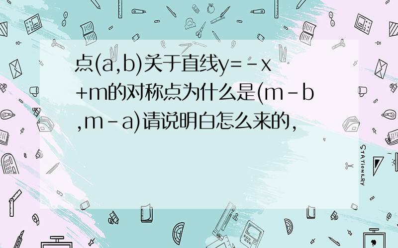 点(a,b)关于直线y=-x+m的对称点为什么是(m-b,m-a)请说明白怎么来的,