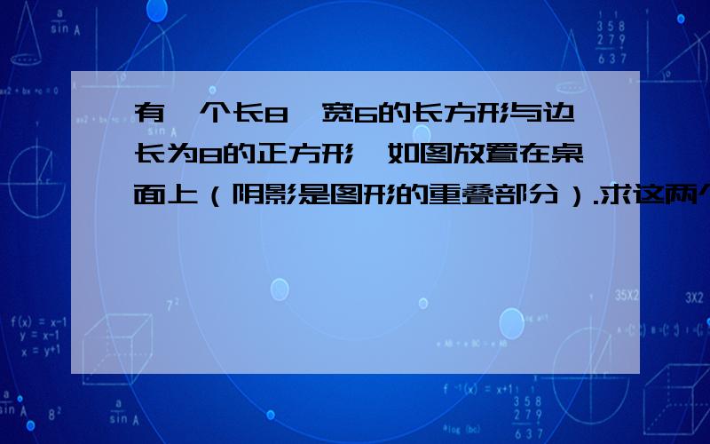 有一个长8,宽6的长方形与边长为8的正方形,如图放置在桌面上（阴影是图形的重叠部分）.求这两个图形盖住桌面的面积.