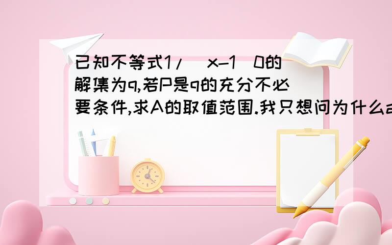 已知不等式1/(x-1)0的解集为q,若P是q的充分不必要条件,求A的取值范围.我只想问为什么a可以等于-1,不能等于-2.