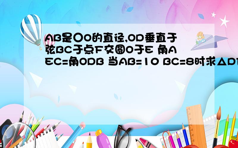 AB是○O的直径,OD垂直于弦BC于点F交圆O于E 角AEC=角ODB 当AB=10 BC=8时求△DFB面积