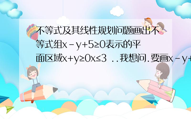 不等式及其线性规划问题画出不等式组x-y+5≥0表示的平面区域x+y≥0x≤3 ..我想问.要画x-y+5≥0的平面区域..应该画在x-y+5=0的上方还是下方呀?