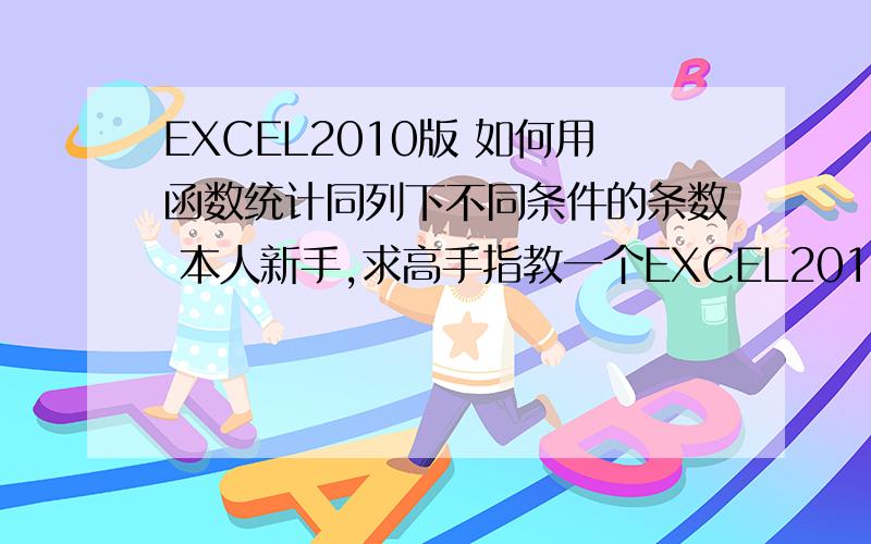 EXCEL2010版 如何用函数统计同列下不同条件的条数 本人新手,求高手指教一个EXCEL2010版的函数问题如上图,如果要计算满足{不包含商品名称中含“ACE011”,支付状态为“未支付”,“已超时”}条