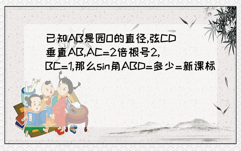 已知AB是园O的直径,弦CD垂直AB,AC=2倍根号2,BC=1,那么sin角ABD=多少=新课标