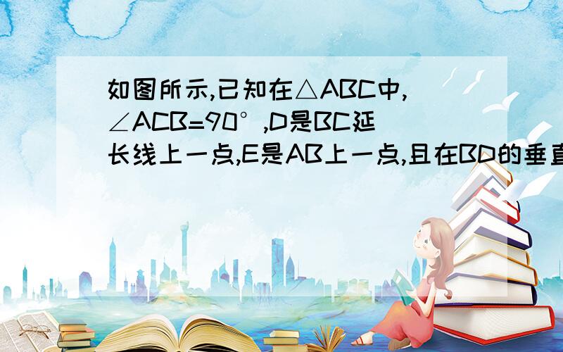 如图所示,已知在△ABC中,∠ACB=90°,D是BC延长线上一点,E是AB上一点,且在BD的垂直平分线EG上,DE交AC于F,求证：AE=EF