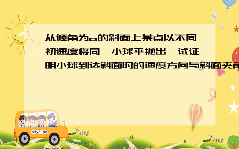 从倾角为a的斜面上某点以不同初速度将同一小球平抛出,试证明小球到达斜面时的速度方向与斜面夹角α为一定