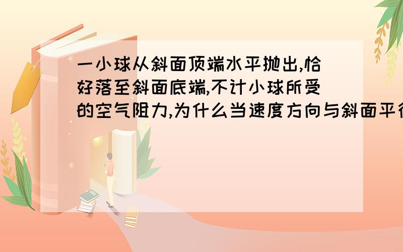 一小球从斜面顶端水平抛出,恰好落至斜面底端,不计小球所受的空气阻力,为什么当速度方向与斜面平行时,物体离开斜面距离最大?