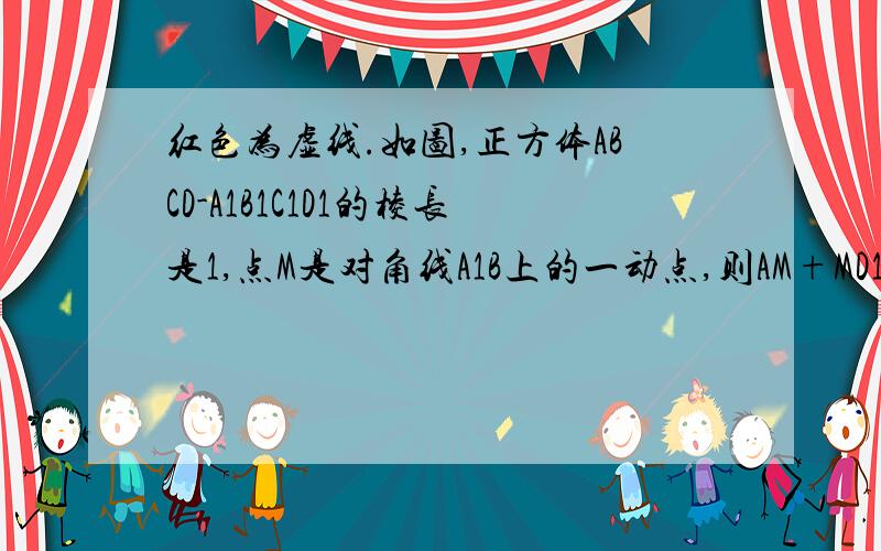 红色为虚线.如图,正方体ABCD-A1B1C1D1的棱长是1,点M是对角线A1B上的一动点,则AM+MD1的最小值为nn