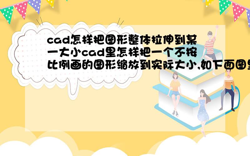 cad怎样把图形整体拉伸到某一大小cad里怎样把一个不按比例画的图形缩放到实际大小,如下面图里:上面那个图形内的矩形实际大小为下面那个矩形那样大,需要怎样做