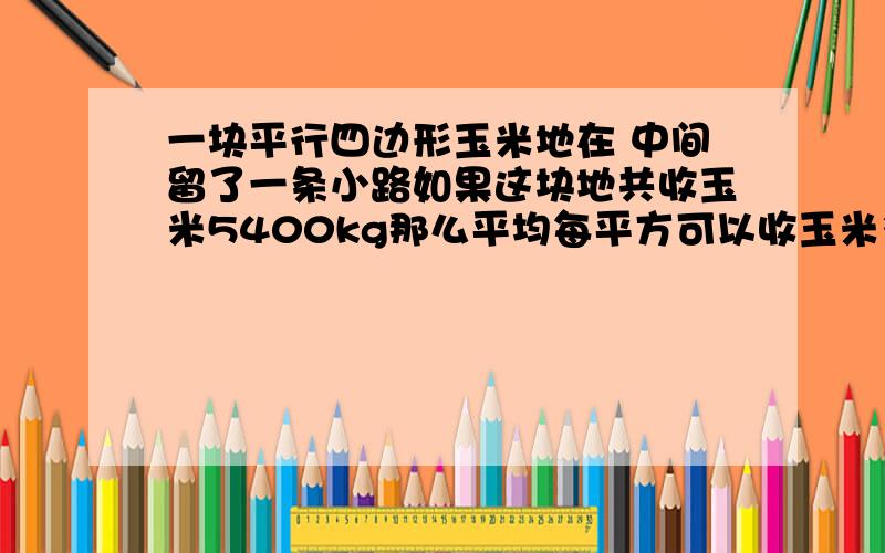 一块平行四边形玉米地在 中间留了一条小路如果这块地共收玉米5400kg那么平均每平方可以收玉米多少kg路宽一米,长十五米,平行四边形第是19m,