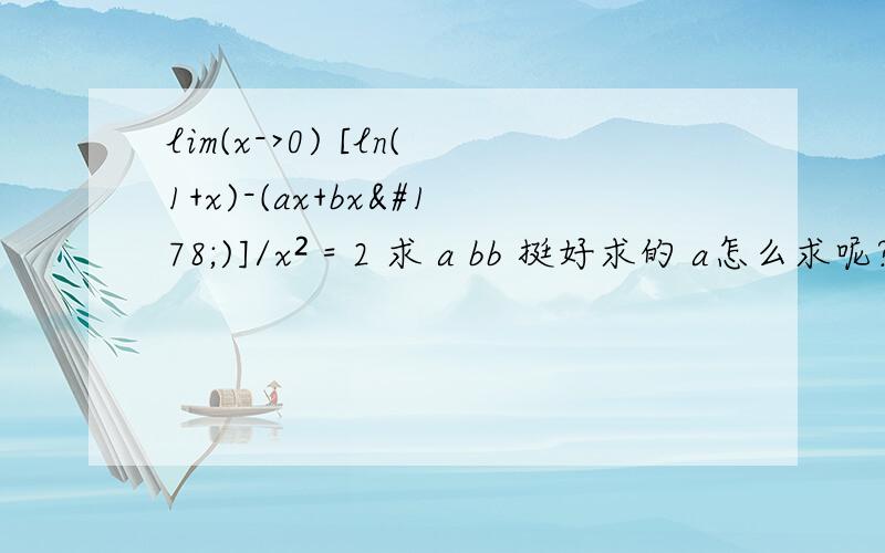lim(x->0) [ln(1+x)-(ax+bx²)]/x² = 2 求 a bb 挺好求的 a怎么求呢?百度上有人问过这个问题 但是我还是看不懂 zhidao.baidu.com/ question/ 321836348.html就是最后求a的位置 “要令这个极限有意义,即lim (1-