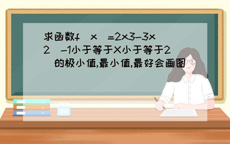 求函数f(x)=2x3-3x2(-1小于等于X小于等于2)的极小值,最小值,最好会画图