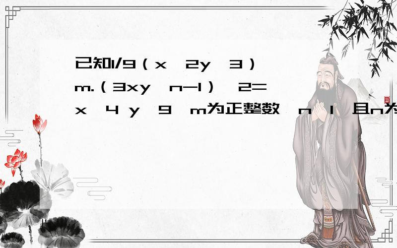 已知1/9（x^2y^3）^m.（3xy^n-1）^2=x^4 y^9,m为正整数,n>1,且n为正整数,求m,n的值