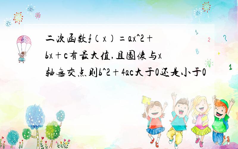 二次函数f（x）=ax^2+bx+c有最大值,且图像与x轴无交点则b^2+4ac大于0还是小于0