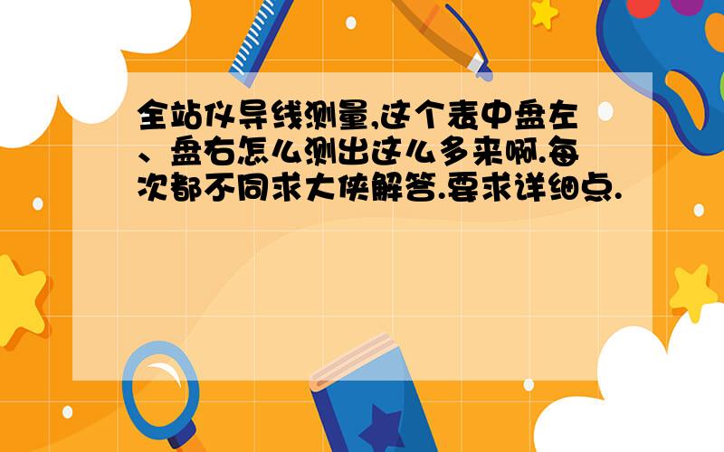 全站仪导线测量,这个表中盘左、盘右怎么测出这么多来啊.每次都不同求大侠解答.要求详细点.