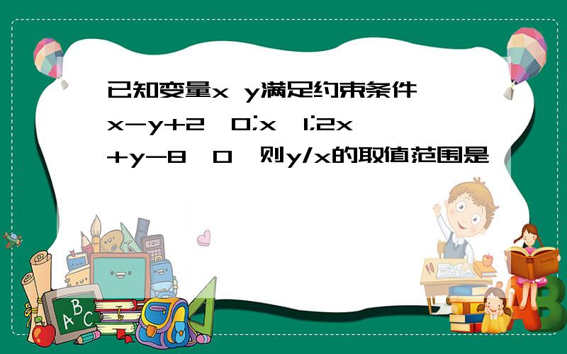 已知变量x y满足约束条件{x-y+2≤0;x≥1;2x+y-8≤0,则y/x的取值范围是