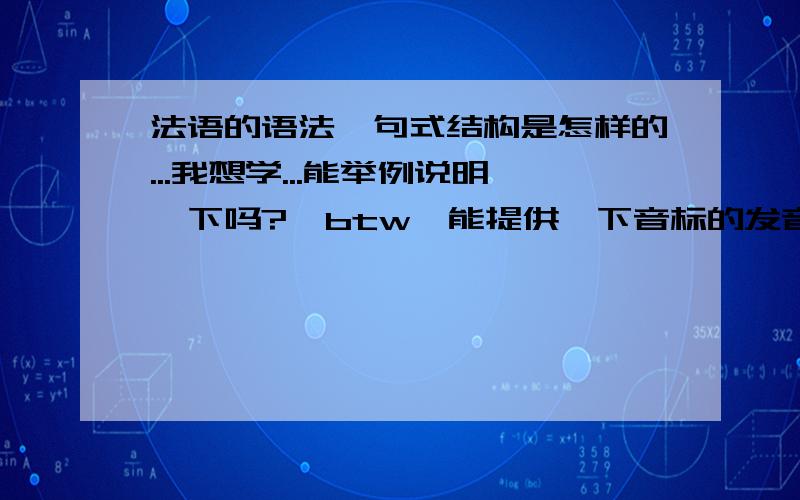 法语的语法,句式结构是怎样的...我想学...能举例说明一下吗?  btw,能提供一下音标的发音吗?