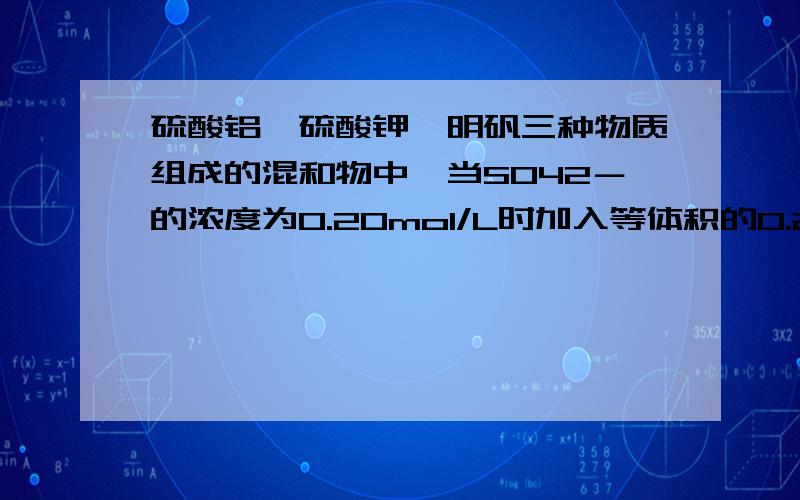 硫酸铝、硫酸钾、明矾三种物质组成的混和物中,当SO42－的浓度为0.20mol/L时加入等体积的0.20mol/L的KOH溶液（混合后溶液体积变化忽略不计）,使生成的白色沉淀恰好溶解,那么最后混合物中K＋