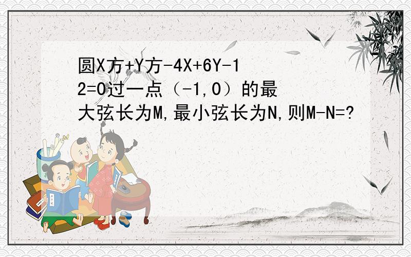 圆X方+Y方-4X+6Y-12=0过一点（-1,0）的最大弦长为M,最小弦长为N,则M-N=?